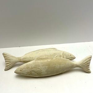 PAIR OF FISH FIGURINE WHITE WASH NAUTICAL DECOR